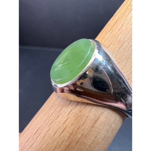 Vintage MCM Sterling Silver Nephrite Jade Ring – Size 10 - Picture 7 of 15